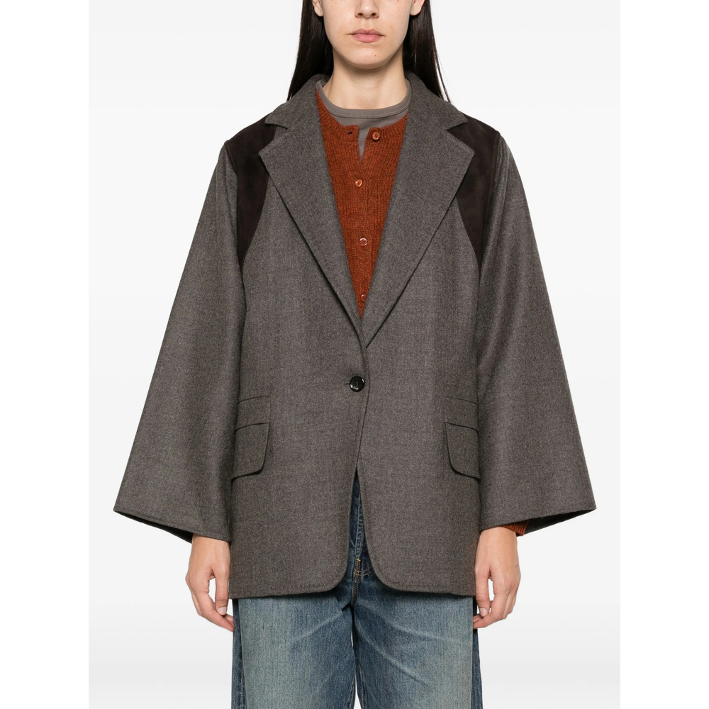 Suede-Panel Notched-Lapel Jacket