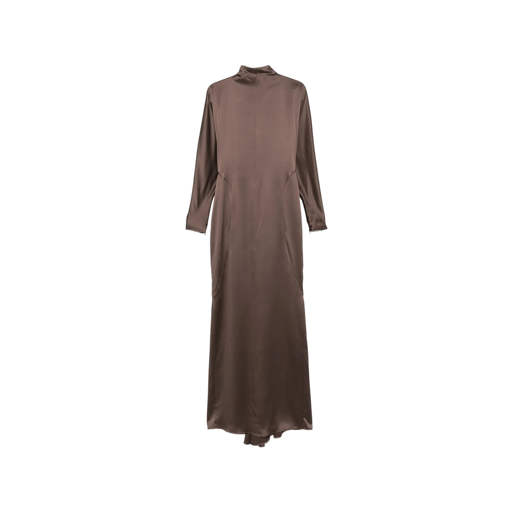 Max Mara Satin High-neck Maxi Dress In Brown
