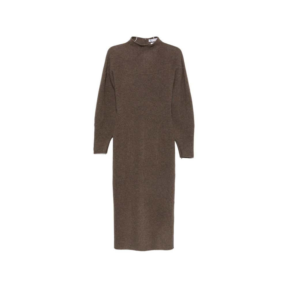 Max Mara High-neck Balloon-sleeve Midi Dress In Brown