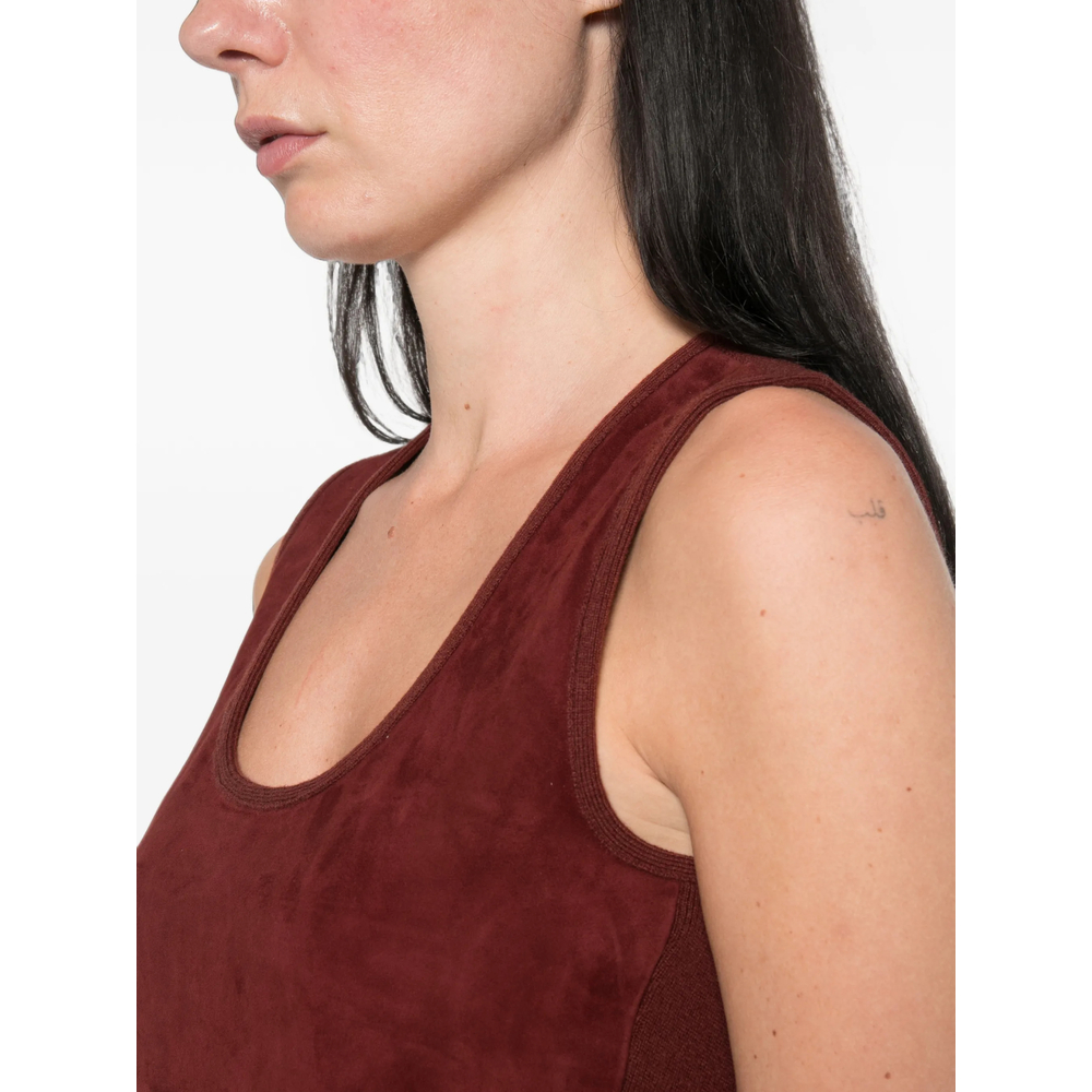Suede-Panelled Scoop-Neck Tank Top