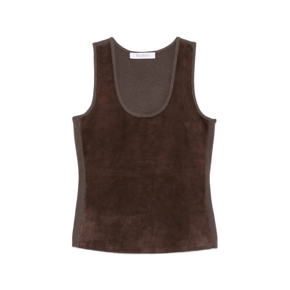 Max Mara Suede-panelled Scoop-neck Top