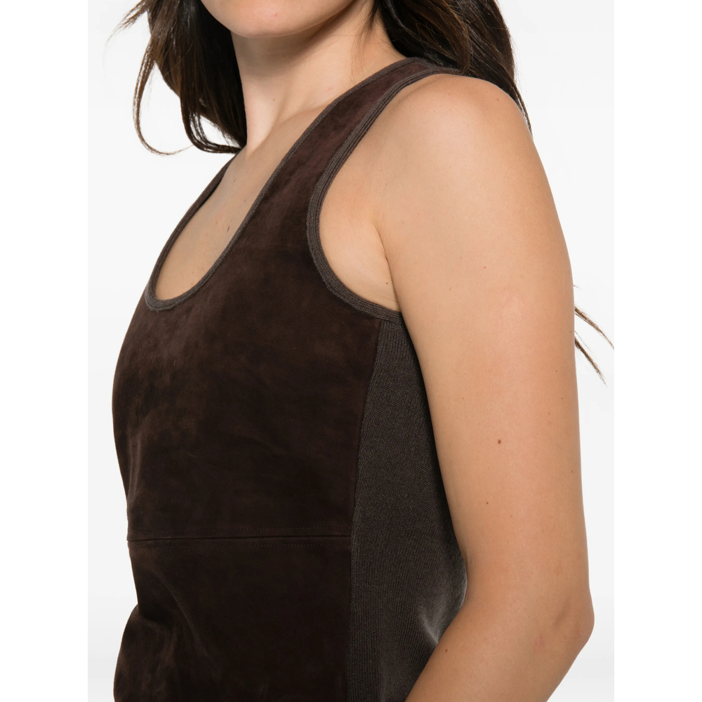 Suede-Panelled Scoop-Neck Top