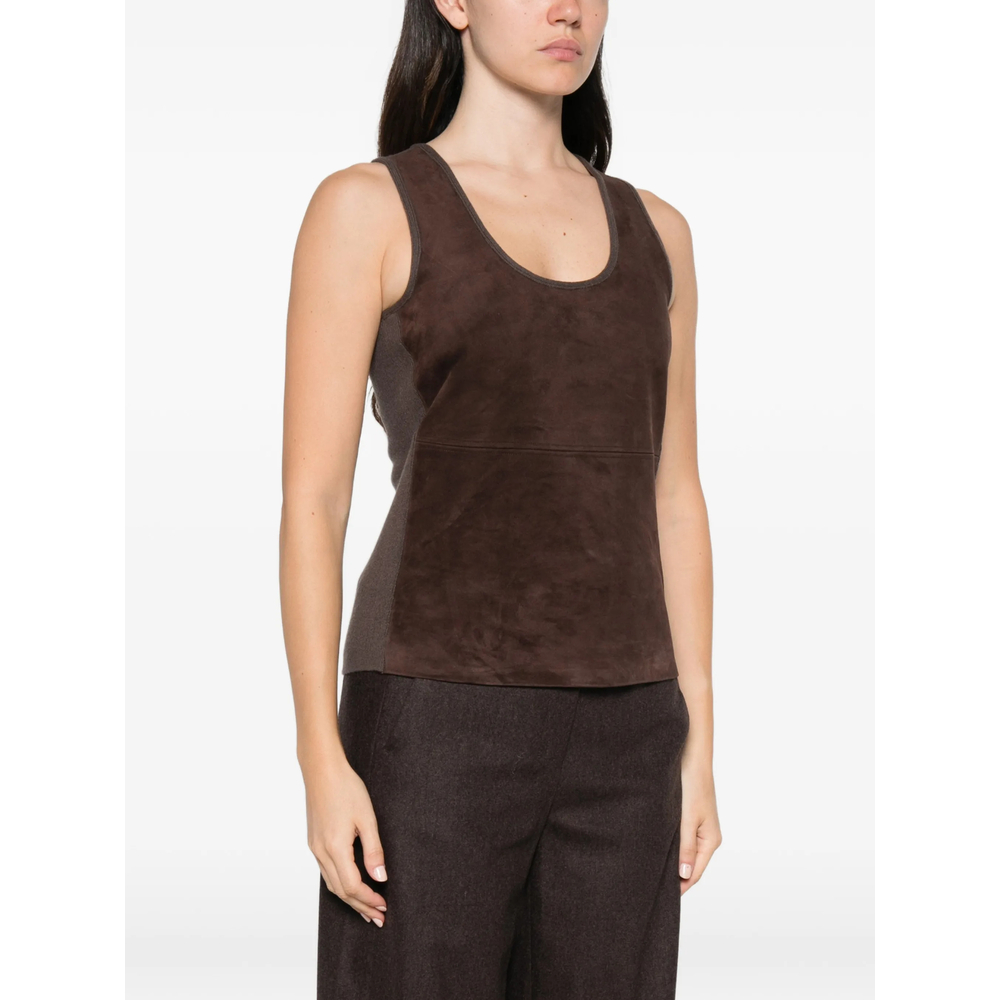 Suede-Panelled Scoop-Neck Top