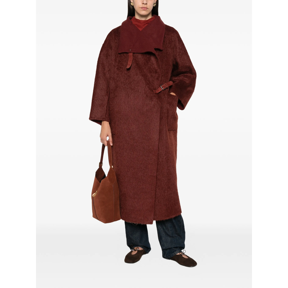 Buckle-Fastening High-Neck Coat