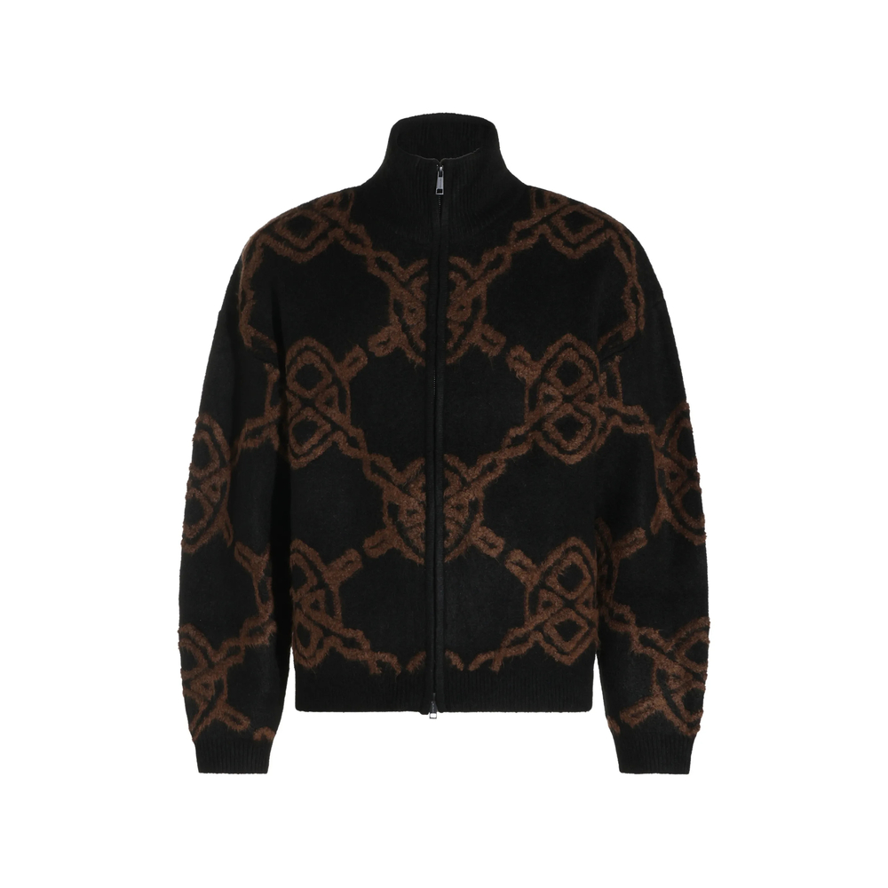 Daily Paper Black Shield Monogram-pattern Zip-up Sweater