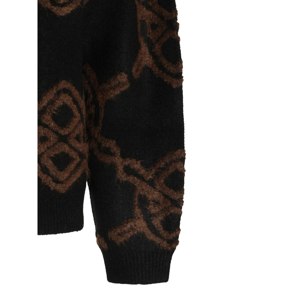 Black Shield Monogram-Pattern Zip-Up Sweater