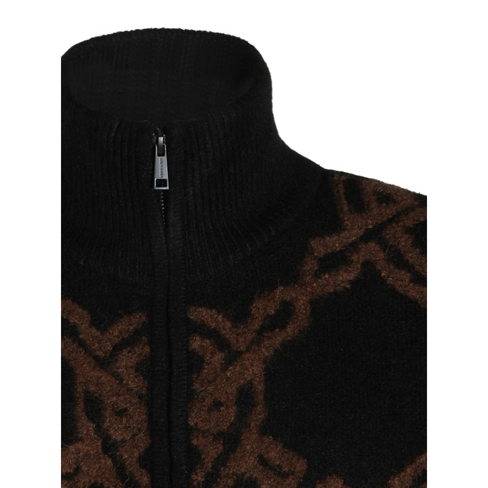 Black Shield Monogram-Pattern Zip-Up Sweater