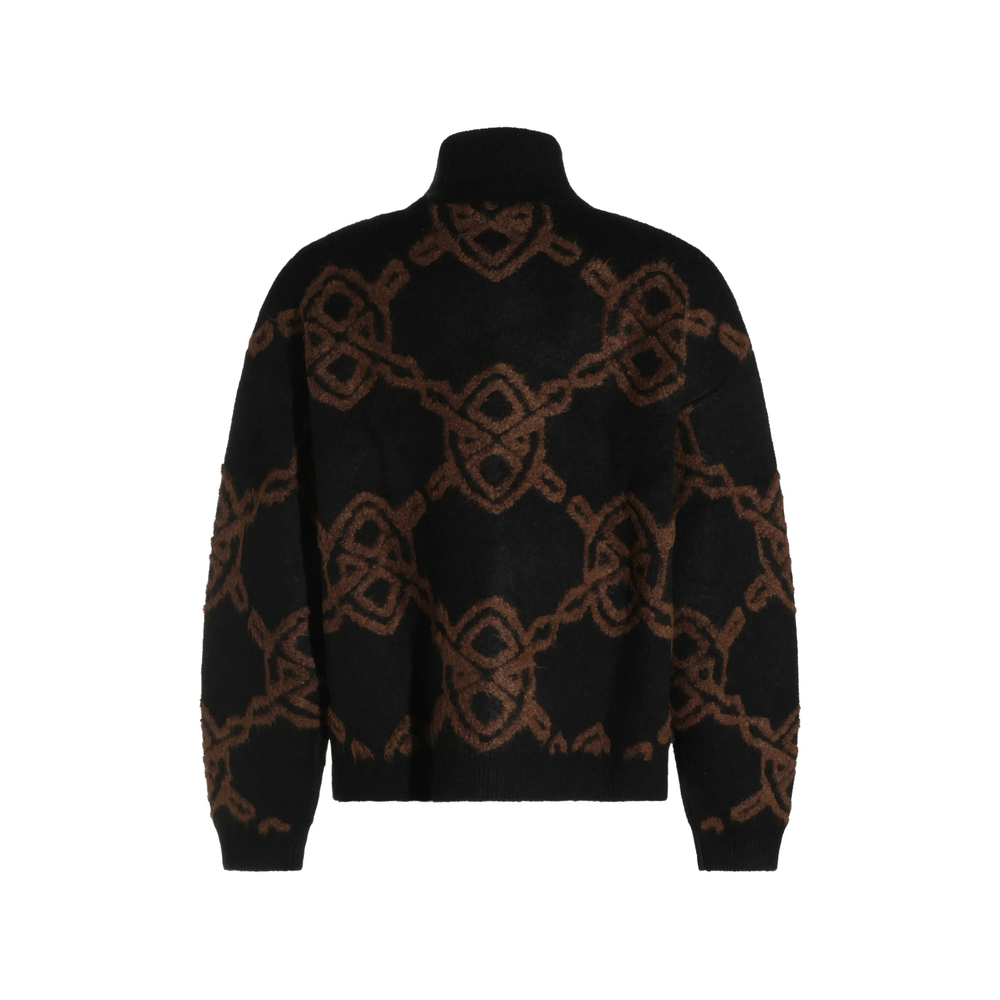Black Shield Monogram-Pattern Zip-Up Sweater