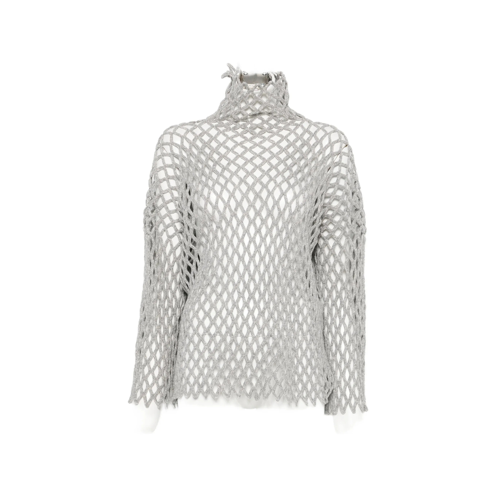 Sportmax Open-knit Funnel-neck Sweater In Grey