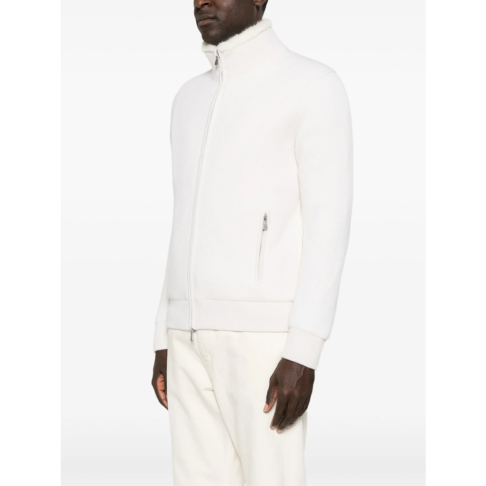 Ribbed-Knit Faux-Fur-Trim Jacket