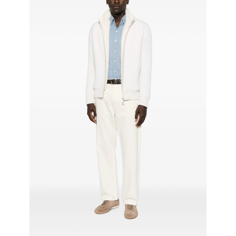 Ribbed-Knit Faux-Fur-Trim Jacket