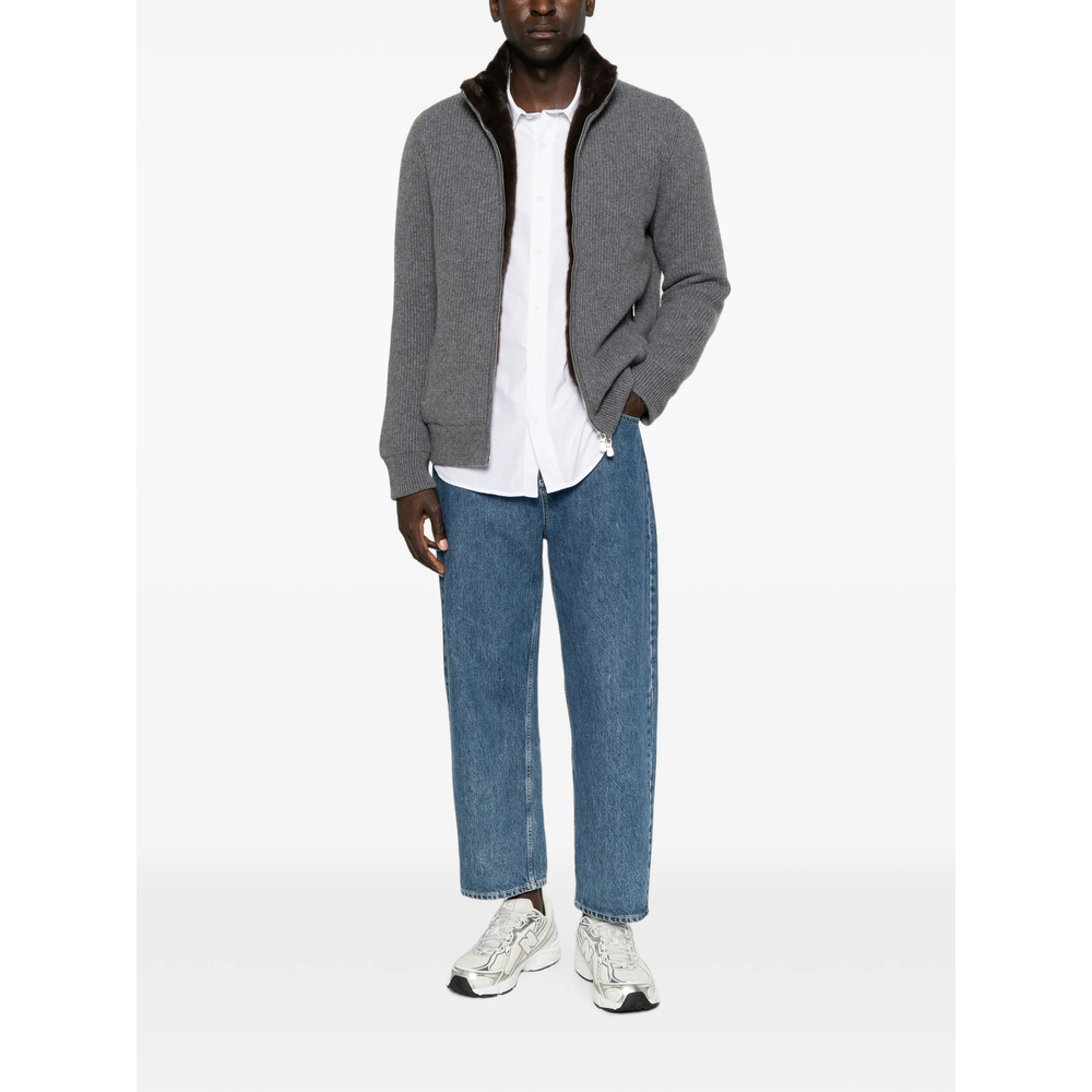 Fur-Trim Ribbed-Knit Jacket