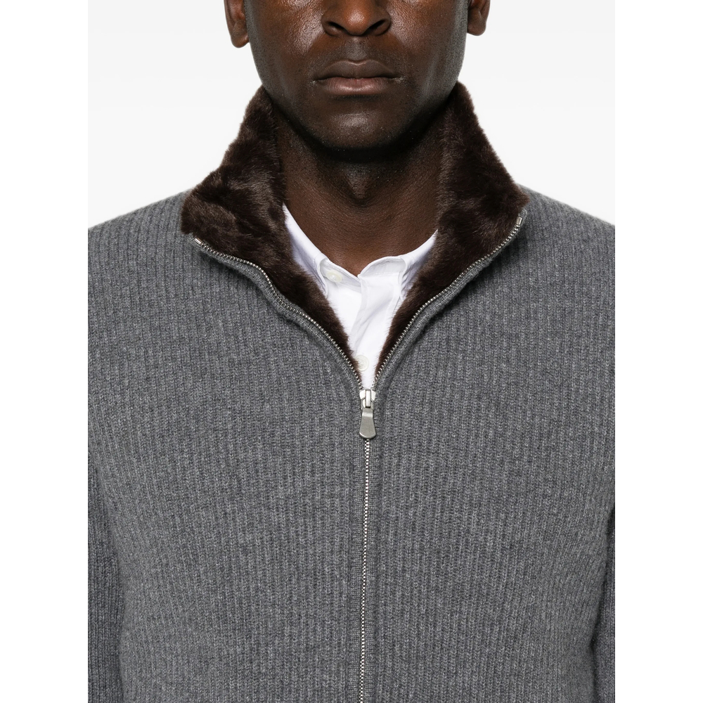 Fur-Trim Ribbed-Knit Jacket