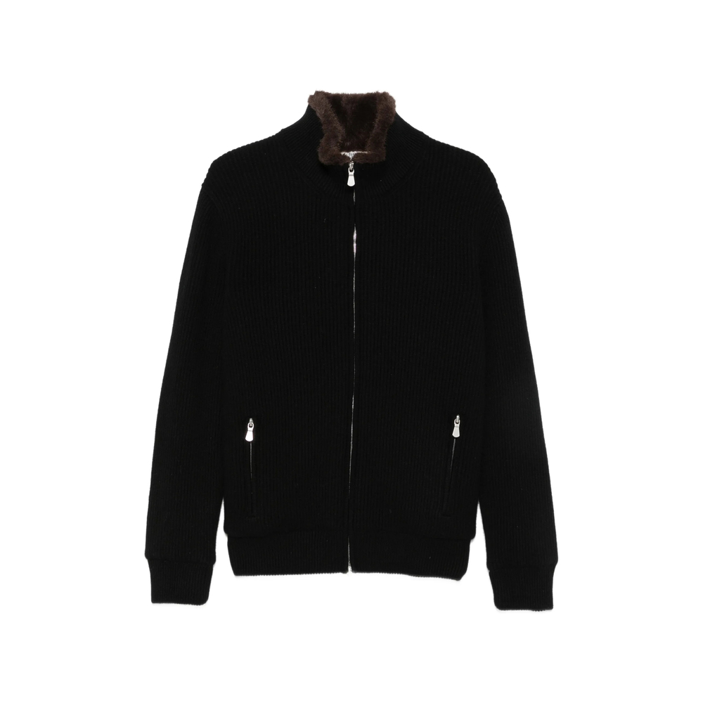 Barba Napoli Ribbed-knit Faux-fur-trim Jacket