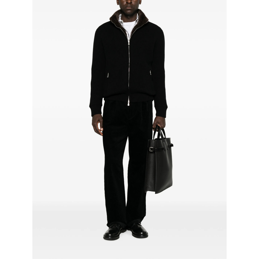 Ribbed-Knit Faux-Fur-Trim Jacket