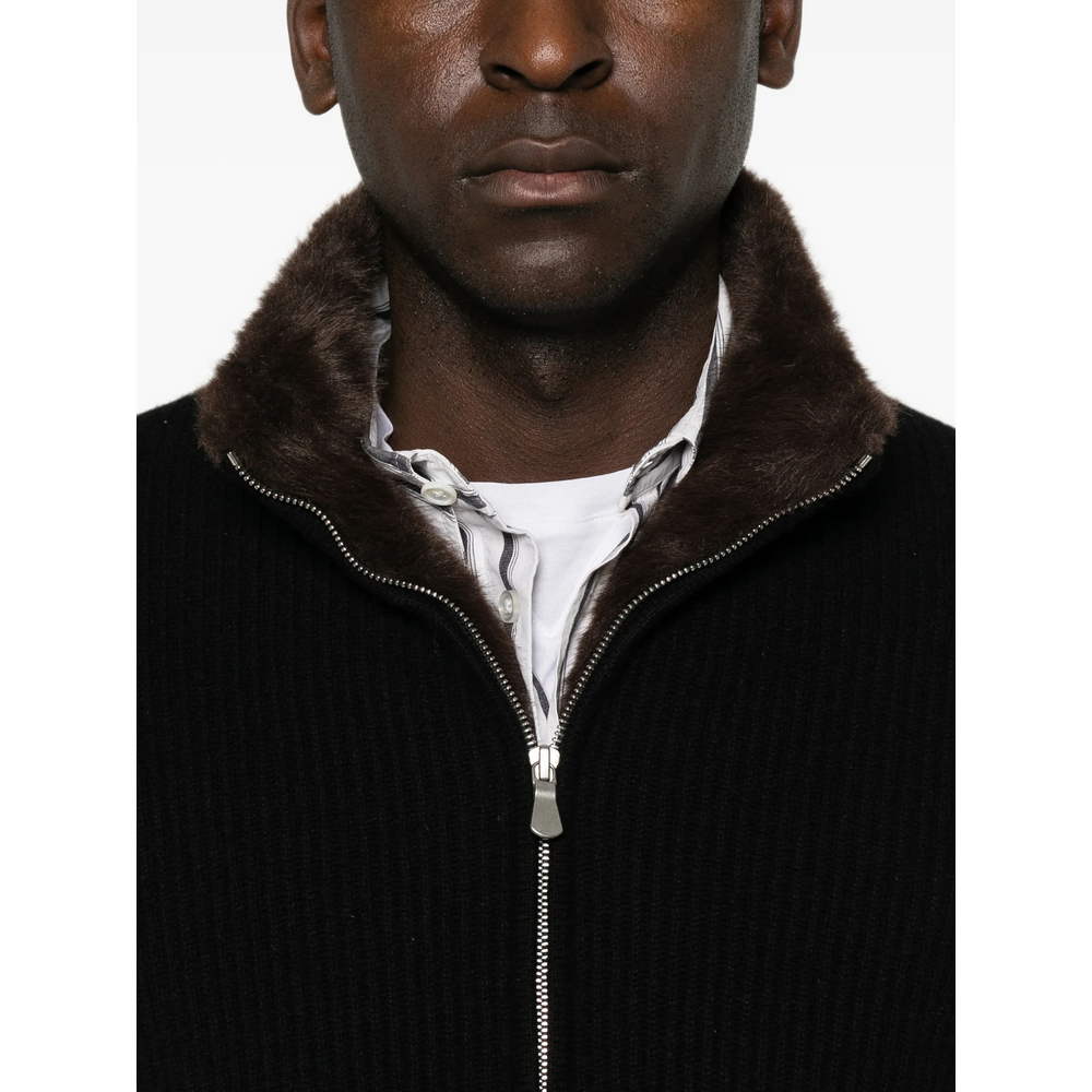 Ribbed-Knit Faux-Fur-Trim Jacket