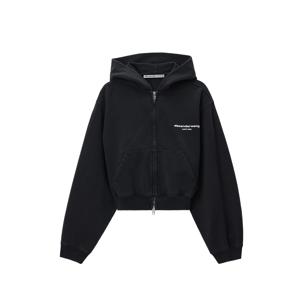 Alexander Wang Zip-up Hoodie W/ Logo Print In Black