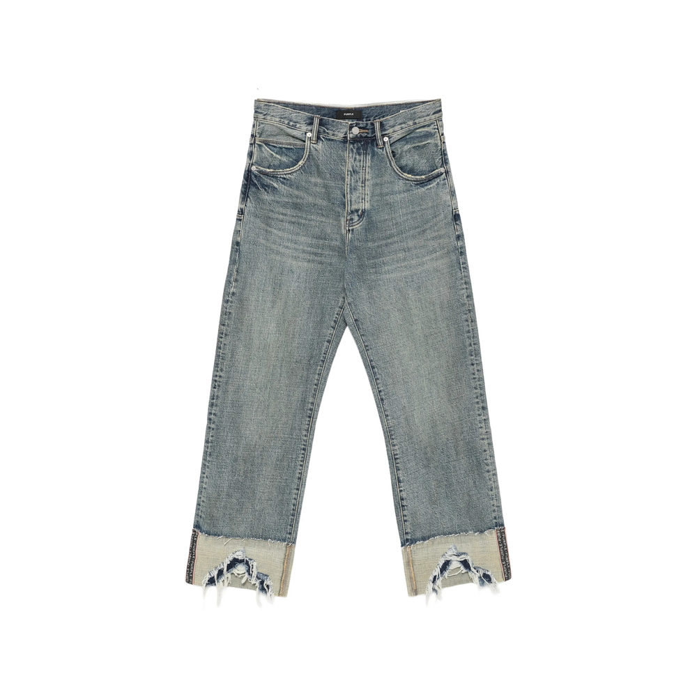 Faded Distressed-Cuff Jeans