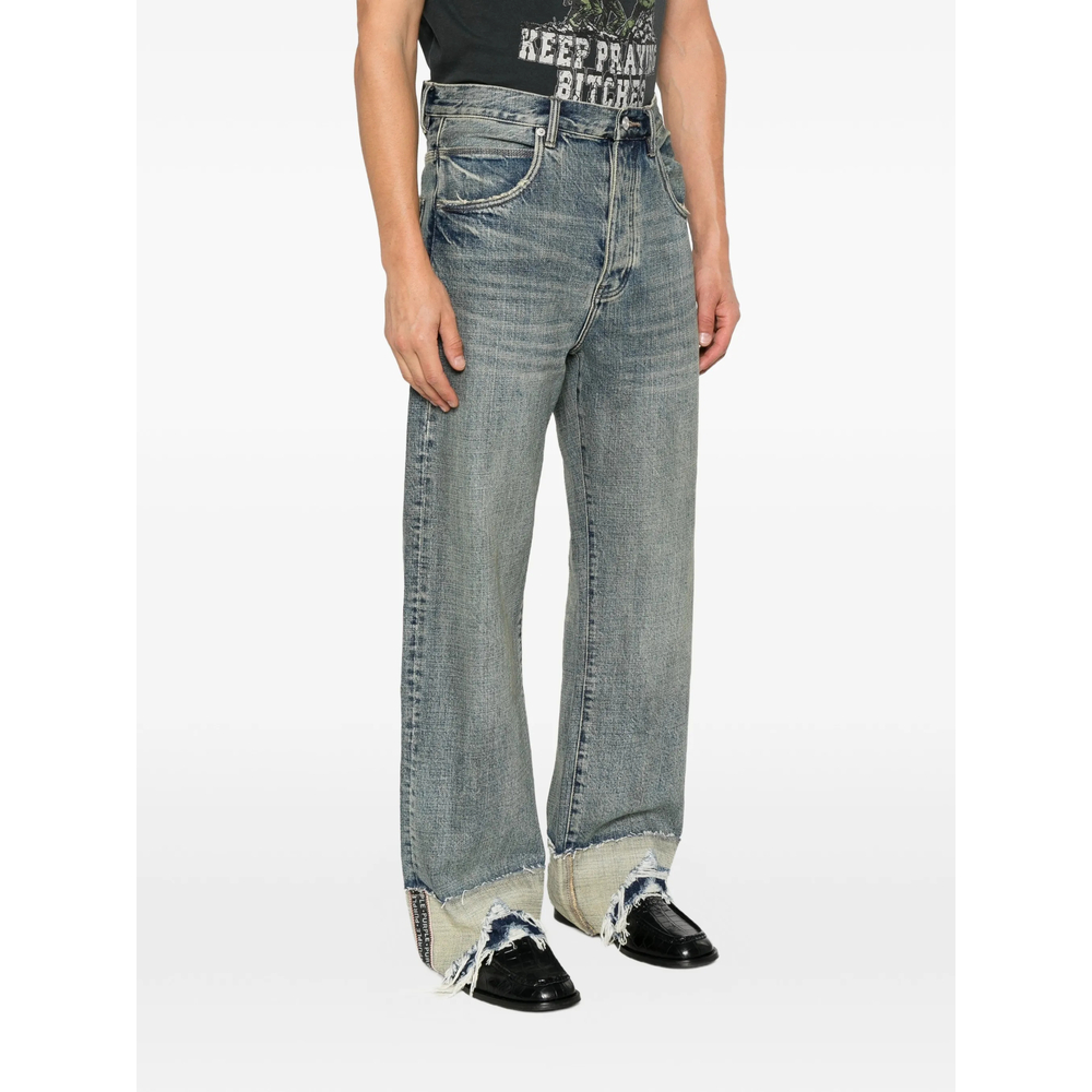 Faded Distressed-Cuff Jeans