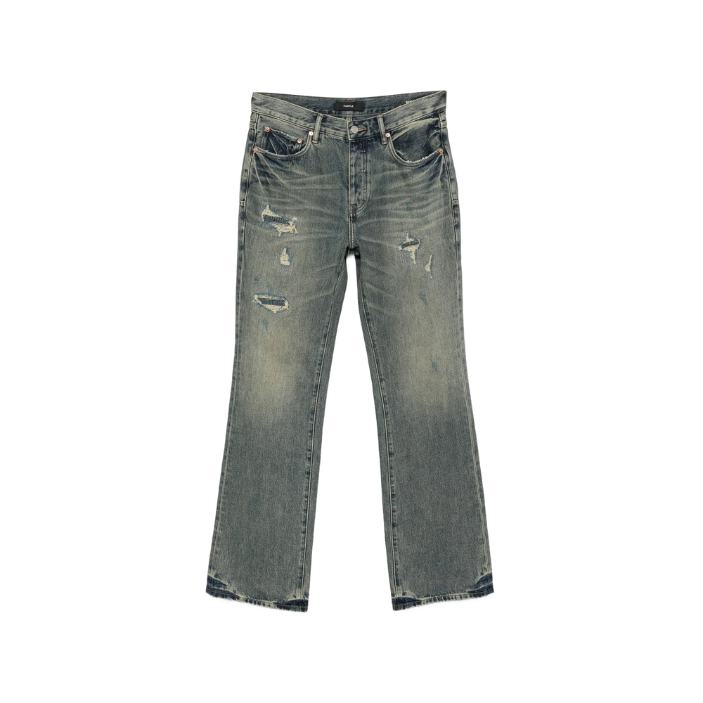 Distressed Paisley-Patch Bootcut Jeans