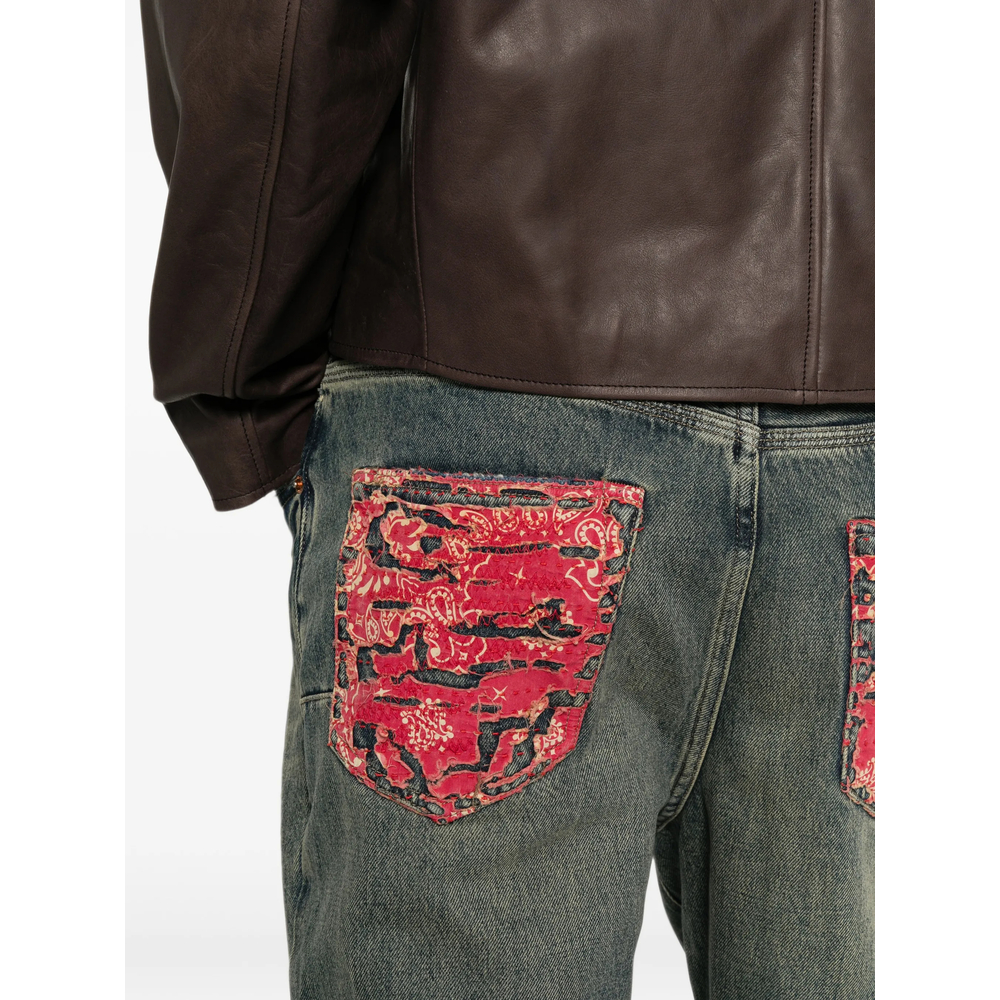 Distressed Paisley-Patch Bootcut Jeans