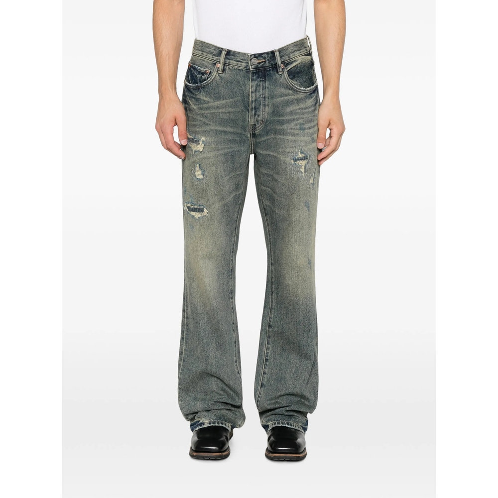 Distressed Paisley-Patch Bootcut Jeans