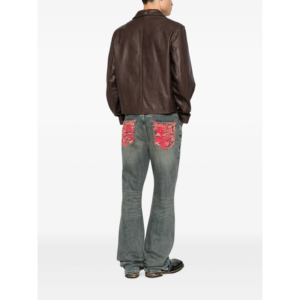 Distressed Paisley-Patch Bootcut Jeans