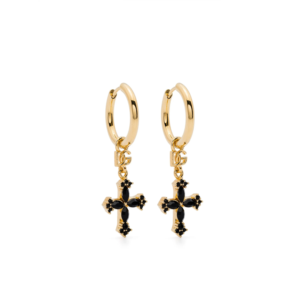 Dolce & Gabbana Cross-pendant Hoop Earrings In Gold/black