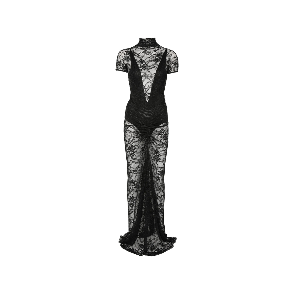 The Andamane Palma Lace-overlay Ruched-detail Maxi Dress