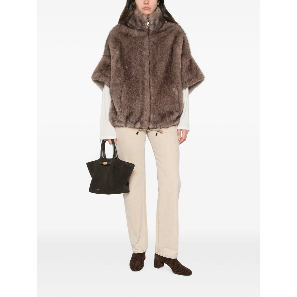 Faux-Fur Funnel-Neck Coat
