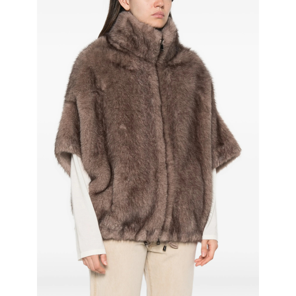Faux-Fur Funnel-Neck Coat