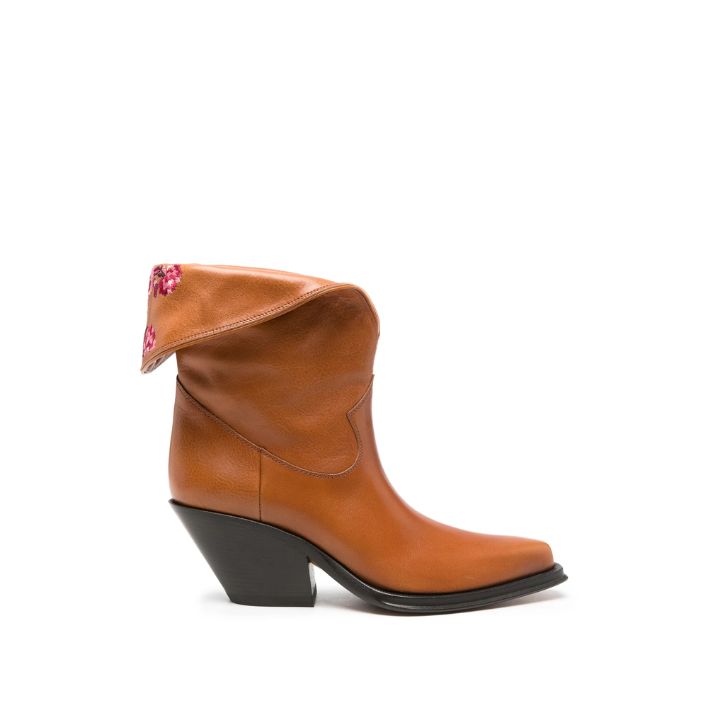 Chloé Floral-Embroidered Fold-Over Ankle Boots
