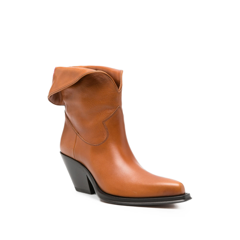 Chloé Floral-Embroidered Fold-Over Ankle Boots