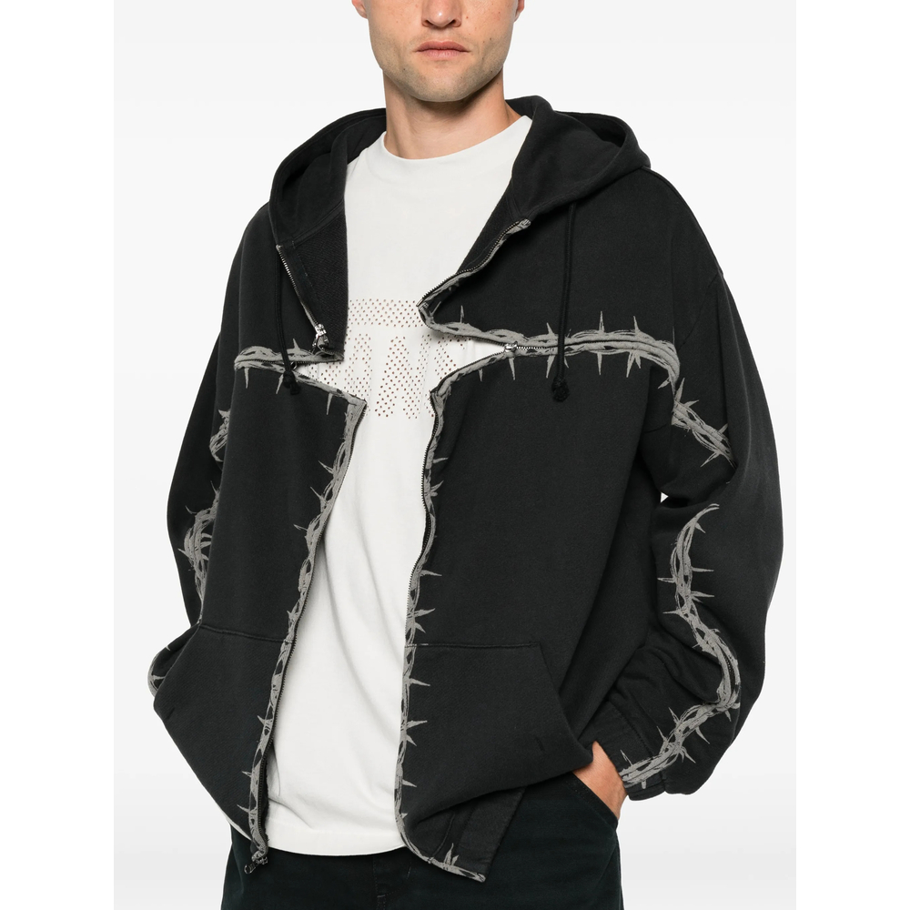 Barbed-Wire-Print Zip-Up Hoodie