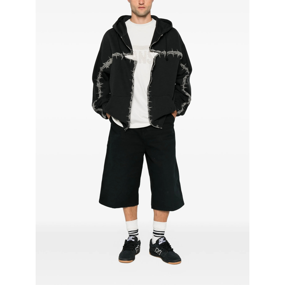 Barbed-Wire-Print Zip-Up Hoodie