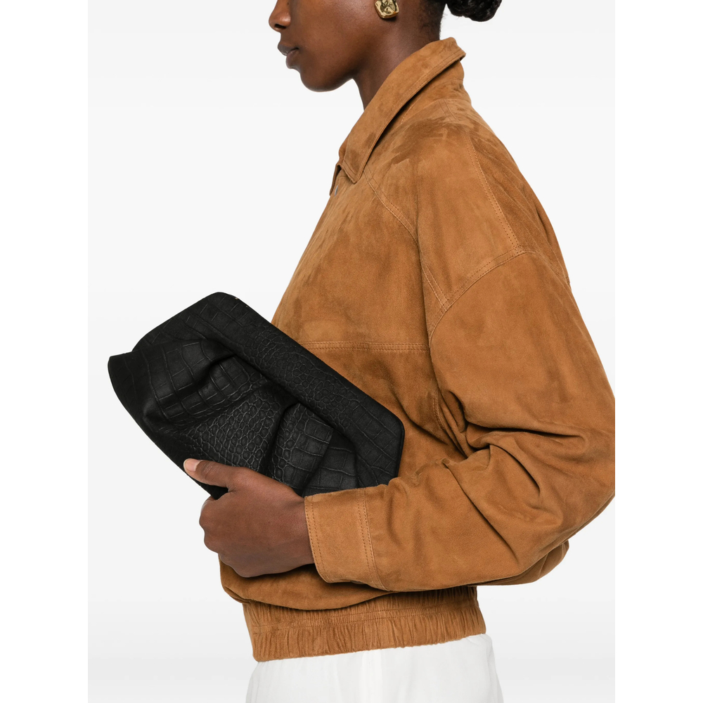 Themoirè Crocodile-effect Bios Clutch Bag In Black