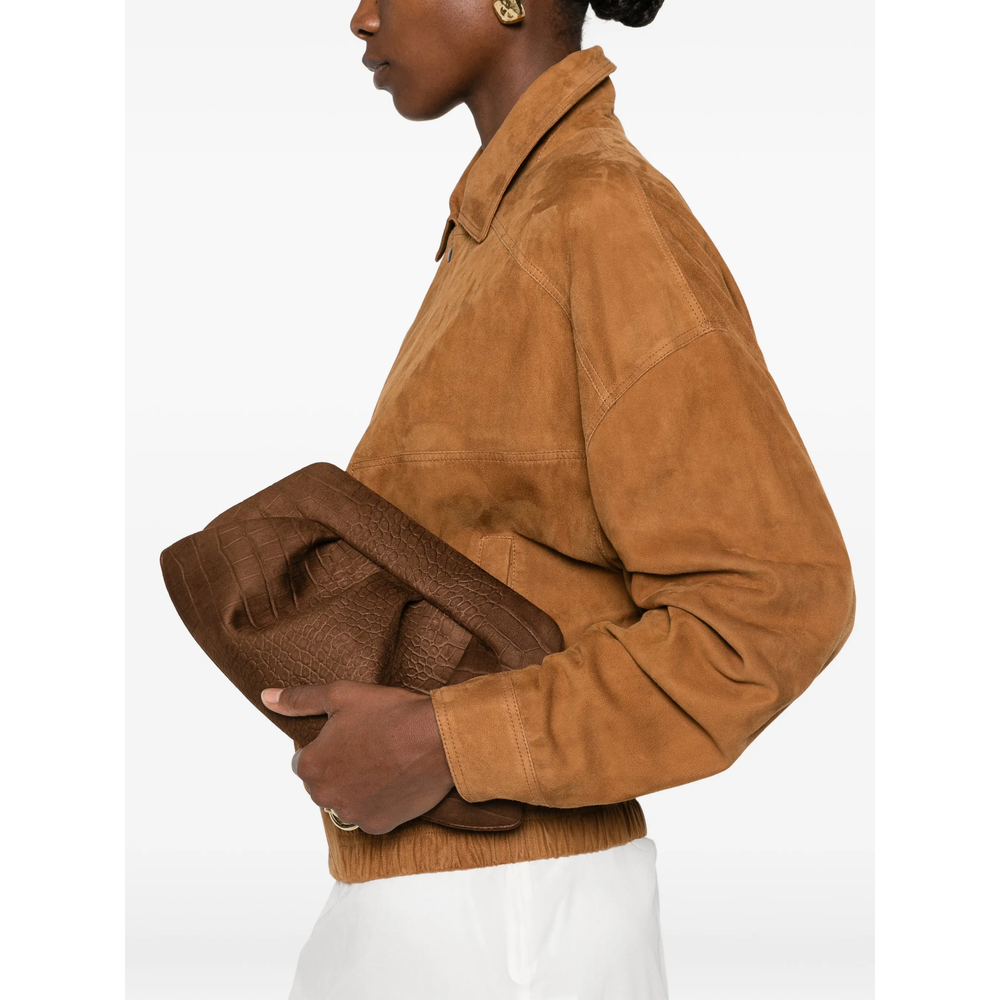 Themoirè Croc-effect Bios Clutch Bag In Brown