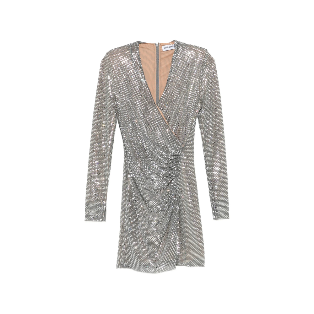 Self-portrait Rhinestone Mesh Wrap Mini Dress