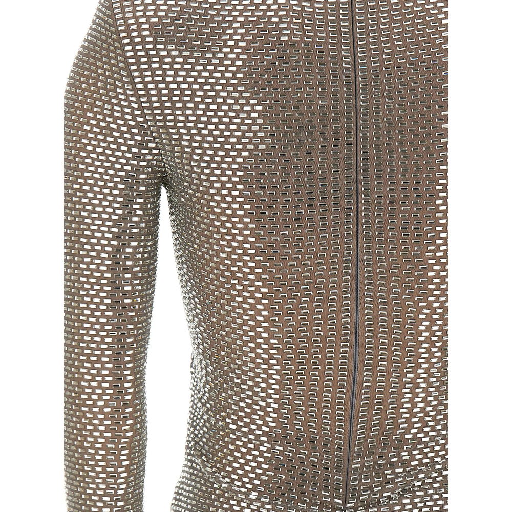 Grey Rhinestone Mesh Wrap Top