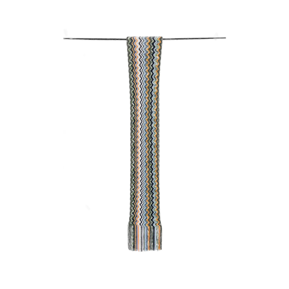 Missoni Zigzag-knit Fringed Scarf In Gray