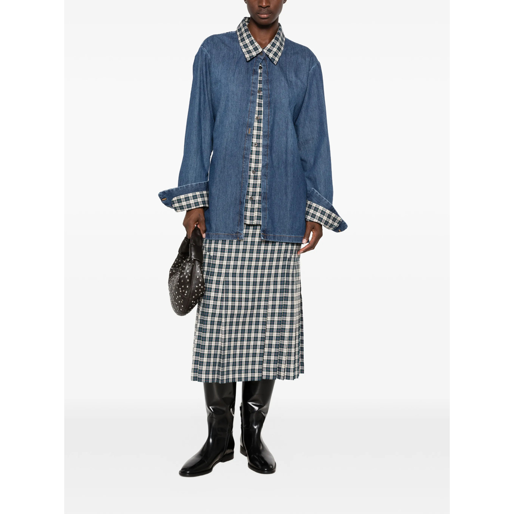 Check-Pattern Pleated Skirt