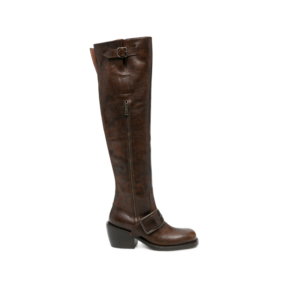 Dries Van Noten Buckle-detail Pebbled Leather Boots