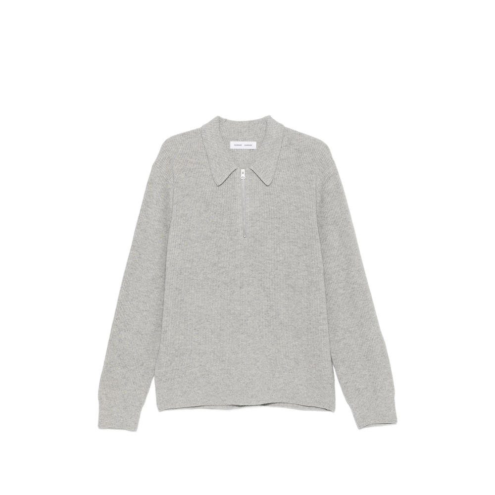 Samsøe Samsøe Ribbed-Knit Quarter-Zip Polo Shirt
