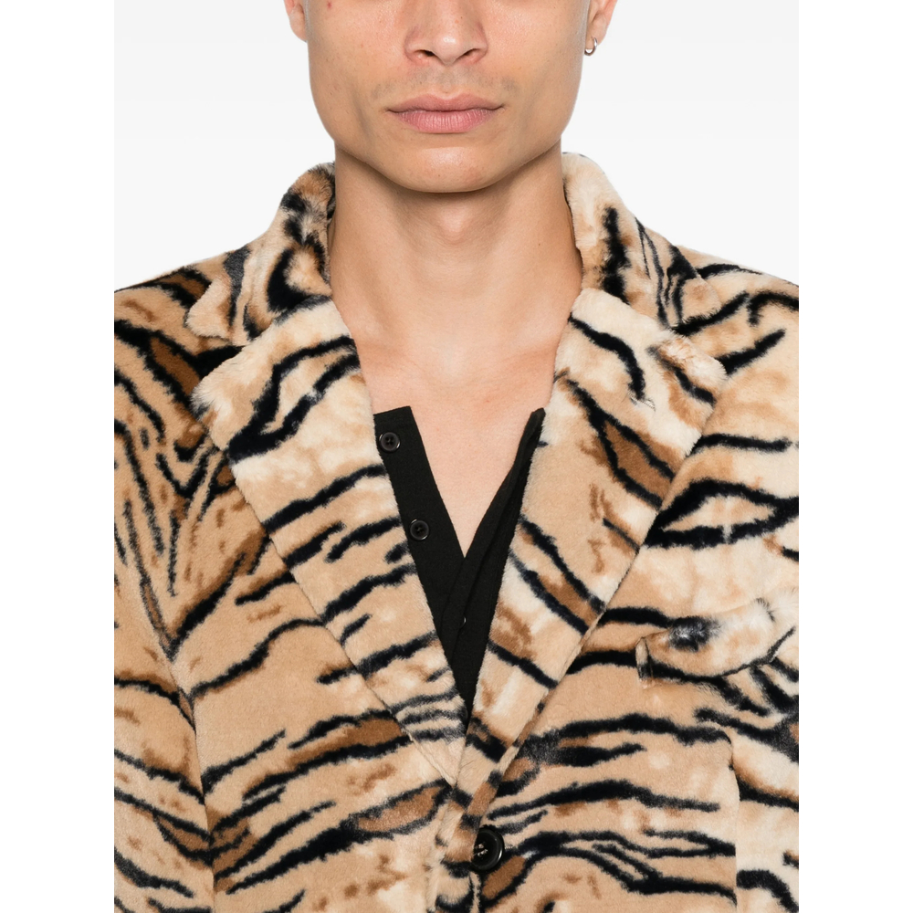 Tiger-Print Notched-Lapel Coat