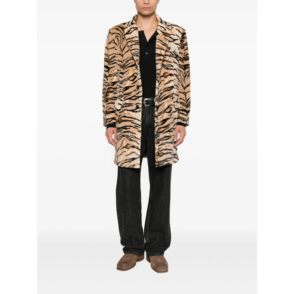 Tiger-Print Notched-Lapel Coat