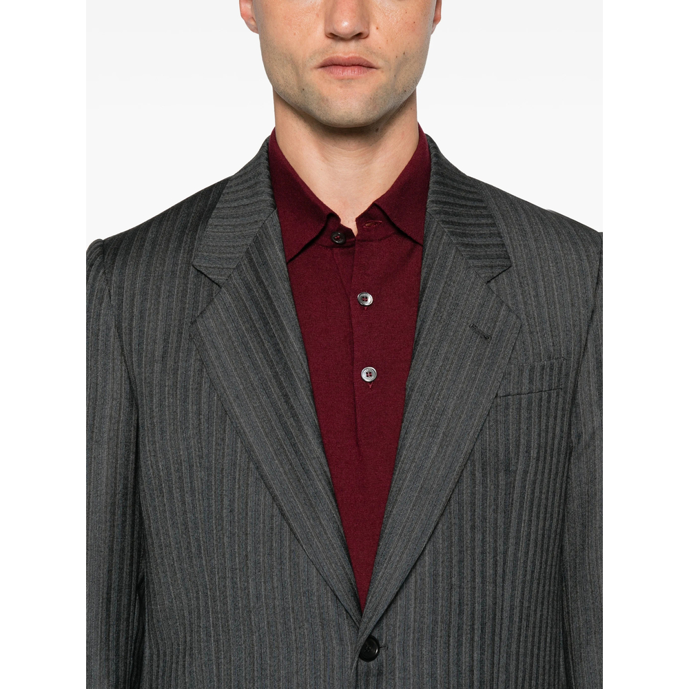 Pinstripe-Pattern Notched-Lapels Jacket