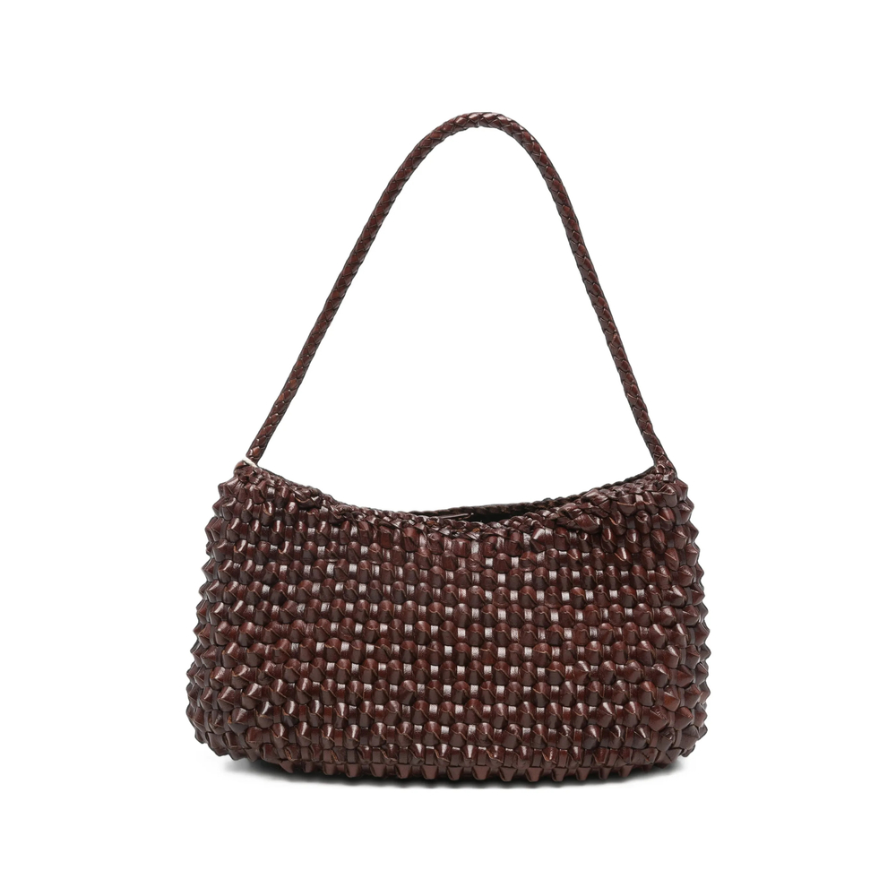 Basil Cactus Woven-Leather Shoulder Bag