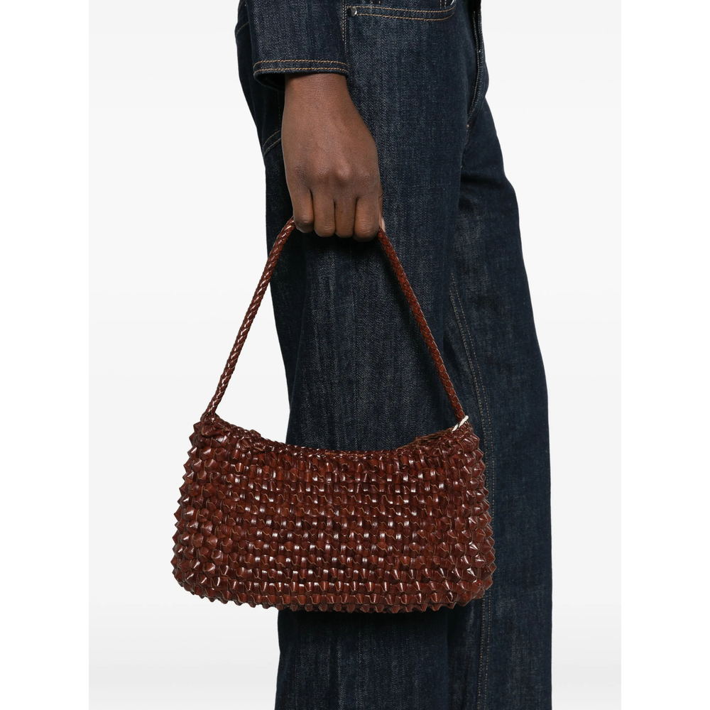 Basil Cactus Woven-Leather Shoulder Bag