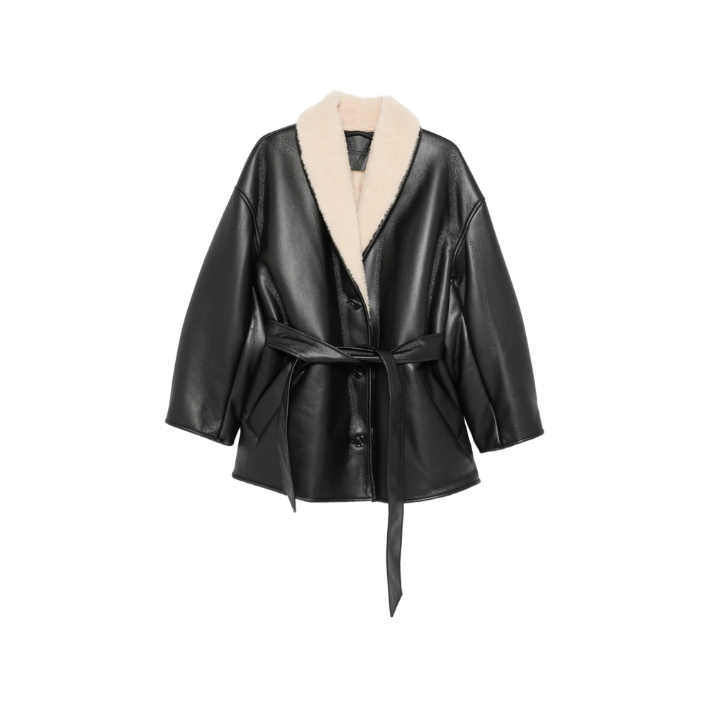 Stand Kathi Belted Faux-Shearling-Trim Jacket