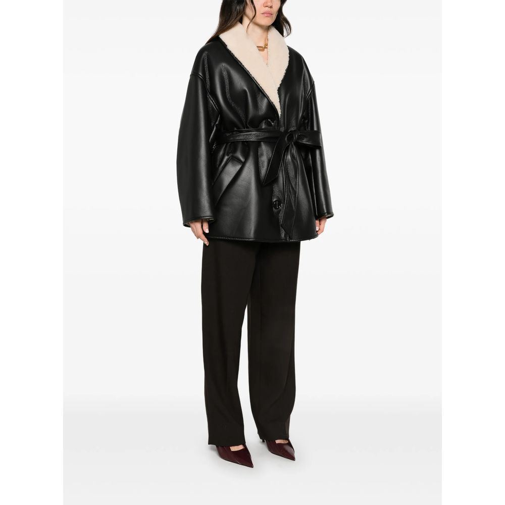 Stand Kathi Belted Faux-Shearling-Trim Jacket